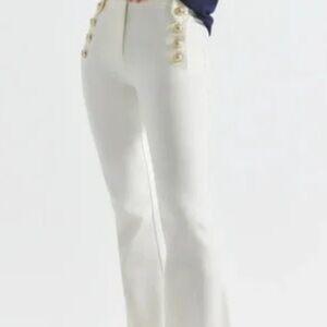 Derek Lam Crop Cream Flare Pants with Gold Buttons